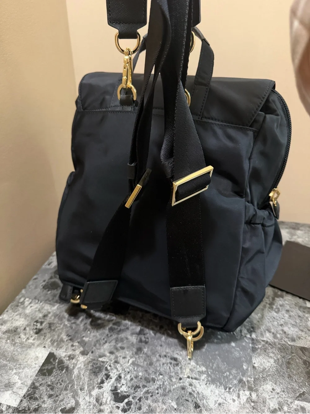 Tory Burch Black Nylon Backpack with Logo Flap